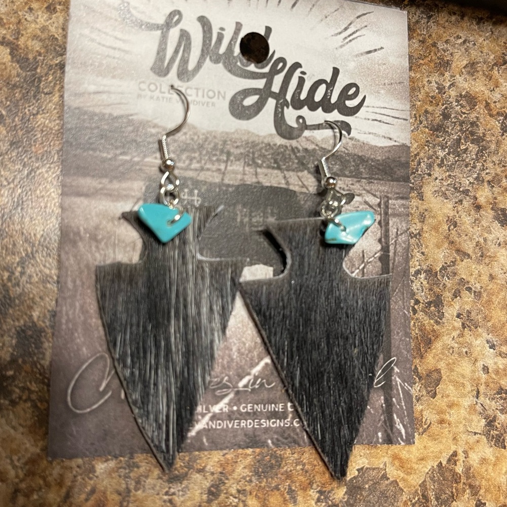 Cowhide sterling silver arrow earrings